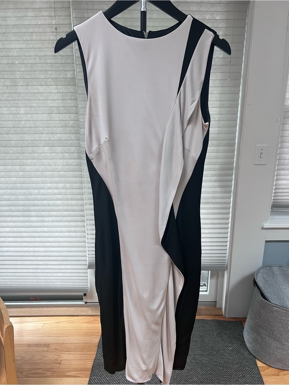 Karen Millen Black and Ivory Draped Sheath Midi Dress US 8